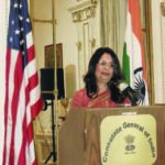 Nirupama Rao delivering lecture on women who lead