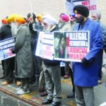 Sikhs For Justice activists demonstrate in front of the Thai Consulate in New York City on February 9.