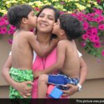 Bindu Philips with her twin boys before they were allegedly abducted by her ex-husband