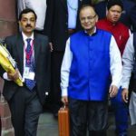 Finance Minister Arun Jaitleyleaves his office to present the 2015-16