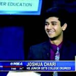 A 16 year old Indian American Joshua Chari of Dallas has earned a world record of 8 A.S degrees while still in his final year of high school. The picture shows Joshua in an interview at Fox