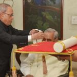 President of India, Pranab Mukherjee is seen conferring Bharat Ratna on Atal Behari Vajpayee at the latter's residence, March 27.