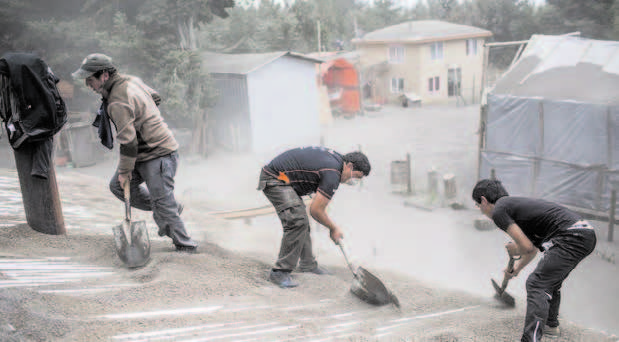 Ash piles up from volcana eruption