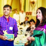 Ambassador Nirupama Rao presents a plaque to Professor Damodaran during the CRY Pledge 2015 Gala Dinner at The Taj Pierre in New York.