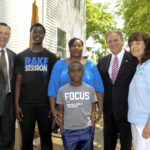 At the dedication of 17th home. Pictured (left to right): Mike Pfeiffer, Executive Director, Habitat for Humanity; Terryl, Michelle and Jahkobe Walden; County Executive Mangano; and Madeline Squeglia, President of Habitat for Humanity