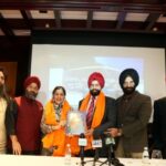 Sant Singh Chatwal and Daman Chatwal being honored in New York, May 27. (Left to right) Gurmeet Singh , Paramjit Singh Rana, chairman of DSGMC Dharam Prachar Committee, Sant Chatwal, Manjit Singh, president of DSGMC, Manjinder Singh Sirsa and Producer Bobby Bedi, Puneet Singh Chandhok during the launch of MOOL project for a Sikh Center for International Studies in Rakab Ganj Gurdwara, New Delhi. Photo/ Mohammed Jaffer-SnapsIndia