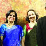 At the Community reception to Ambassador Singh and his wife Maina Chawla Singh at Delhi Art Gallery in New York. From L to R : Consul General Dnyaneshwar M. Mulay, Dr Sadhna Shanker, Dr. Maina Chawla Singh, and Ambassador Arun Kumar Singh
