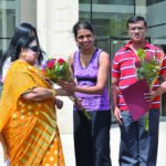 At the camp. L to R: Yoga Instructor Anita Rana, District Democratic leader Uma Sengupta, Prerna Reddy, Director, Queens Museum, Ambassador Dnyaneshwar Mulay and Malini Shah