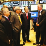 India's Finance Minister Arun Jaitley visited the trading floor of New York Stock Exchange, after ringing the closing bell, June 17