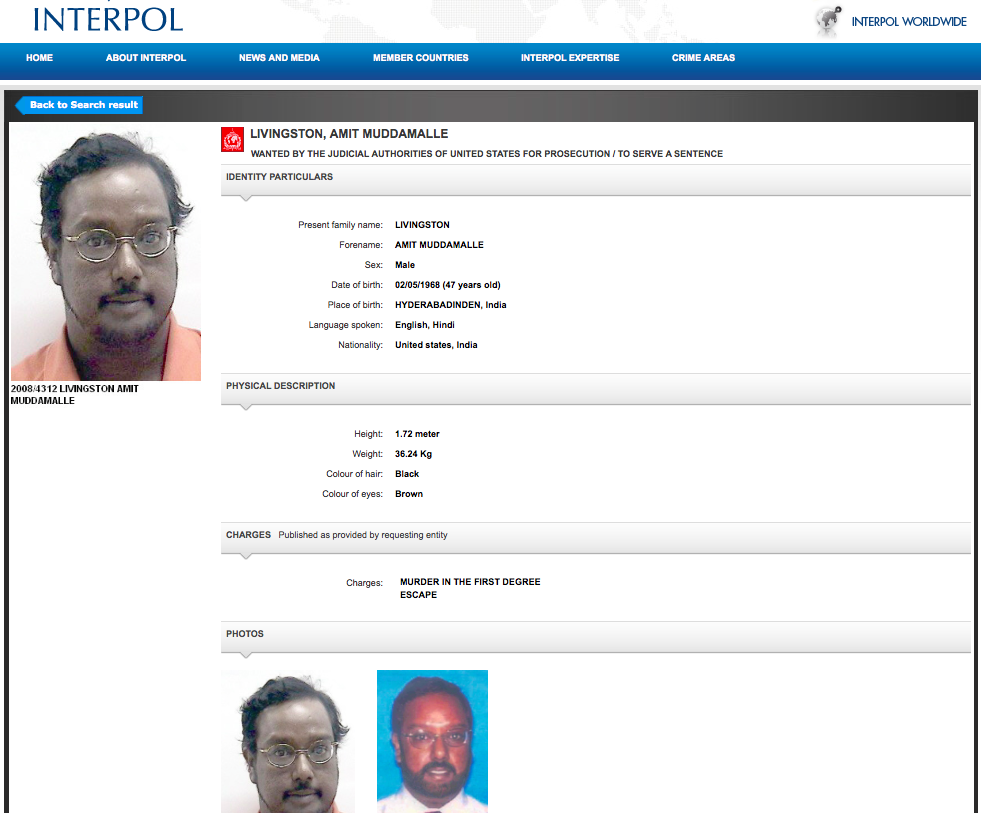 Amit M. Livingston interpol  website