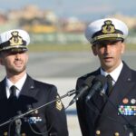 Italian marines Massimiliano Latorre (R) and Salvatore Girone (L) speak to the press at Ciampino airport near Rome, on December 22, 2012. AFP PHOTO/ VINCENZO PINTO