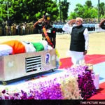 Prime Minister Modi salutes the dear departed "People's President" APJ Abdul Kalam, as the body draped in Triclor is about to be taken for burial