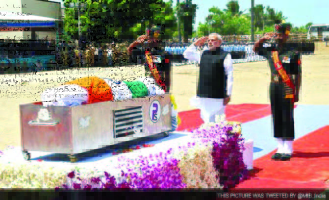 Prime Minister Modi salutes the dear departed "People's President" APJ Abdul Kalam, as the body draped in Triclor is about to be taken for burial