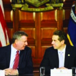 Andrew Cuomo and Bill de Blasio at a joint press conference in Albany. (Photo: Twitter/NYC Mayor's Office)