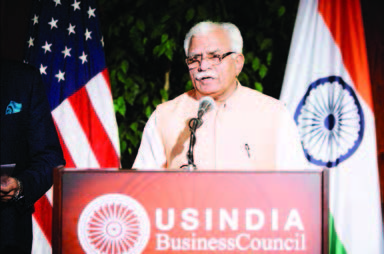 Haryana Chief Minister addresses a meeting of the USIBC in Washington on August 19.
