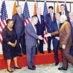Prime Minister Narendra Modi with officials of top Financial institutions before a meeting with them in New York on Thursday, September 24