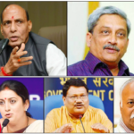 On the second day of the tree-day RSS-BJP meet, September 3, Union Ministers Rajnath Singh (Home), Manohar Parikkar (Defence), Smriti Irani (Human Resource Development), Jual Oram (Tribal Affairs) spoke to 93 delegates, including RSS chief Mohan Bhagwat (Extreme right), about the challenges being faced by their Ministries.