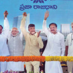 PM Modi with Chief Ministers of AP and Telangana N Chandrababu Naidu and K Chandrasekhar Rao | Photo/ SnapsIndia