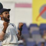 India’s captain Kohli celebrates after their win over South Africa on the third day of their third test cricket match in Nagpur