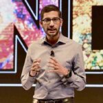Google CEO Sundar Pichai gestures during a news conference in New Delhi on Wednesday. | PTI