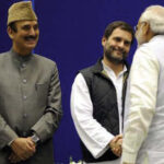 Congress vice president Rahul Gandhi shaking hands with Prime Minister Modi at a function in New Delhi to felicitate NCP leader Sharad Pawar on his 75th birthday on Thursday, December 10, 2015.