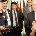 Sushma Swaraj with Nawaz Sharif and Sartaj Aziz in Islamabad on December 9.