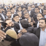 A group of irate lawyers at Patiala House Court. Their violent conduct is a matter of investigation