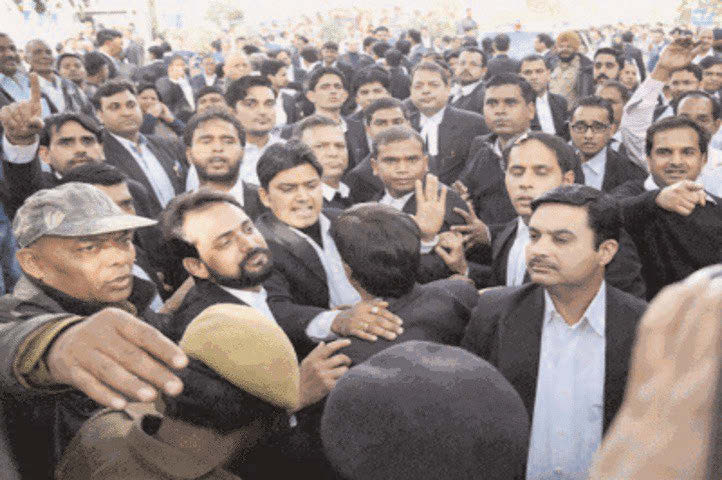A group of irate lawyers at Patiala House Court. Their violent conduct is a matter of investigation