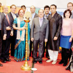 Dr. Ausaf Sayeed, Consul General of India in Chicago, FIA official and invited dignitaries at the lighting of the lamp