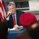 Speaker Melissa Mark-Viverito, Mayor de Blasio and Commissioner for Immigrant Affairs Nisha Agarwal listen to the suggestion of The Indian Panorama editor Prof. Saluja at the Ethnic Media Roundtable at City Hall on February 17. Photo/ William Alatriste for the City Council