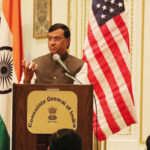 Ambassador Dnyaneshwar M Mulay speaks at the farewell to him organized at the Indian Consulate on February 14
