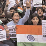 Students of ABVP protest against communism at JNU Campus, in New Delhi, India on Thursday, February 11.