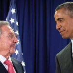 President Barack Obama talks with Cuban President Raul Castro before a bilateral meeting, Tuesday, Sept. 29, 2015, at the United Nations headquarters