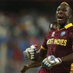 Andre Russel reacts after hitting the winning sixer.