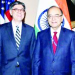 India's Finance Minister Arun Jaitley and U.S Treasury Secretary Jacob J. Lew in Washington on April 14