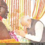 Prime Minister Narendra Modi, April 14, paid rich floral tributes to BR Ambedkar at his birth place in Kalipaltan area of Mhow cantonment town on his 125th birth anniversary. Also seen in the picture is India's Home Minister Rajnath Singh