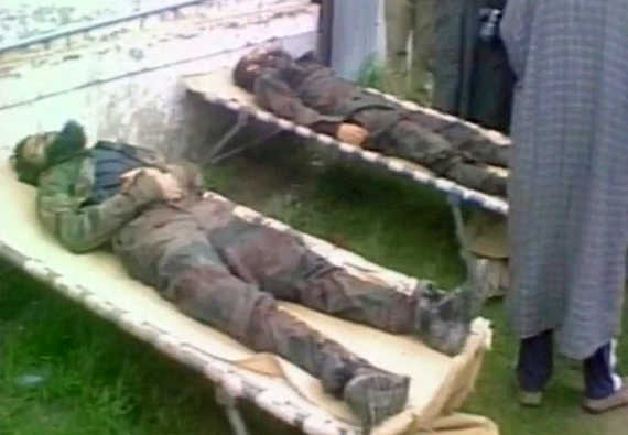 Bodies of two Hizbul Mujahideen militants killed during an encounter in Shopian, Jammu and Kashmir. ANI photo