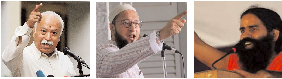 Faces of intolerance -Mohan Bhagwat, Asaduddin Owaisi and Baba Ramdev
