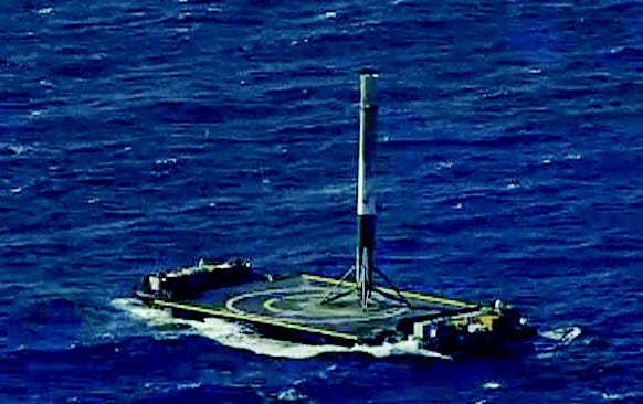 SPACEX LANDS ROCKET ON OCEAN PLATFORM