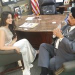 Harshika Poonacha in conversation with The Indian Panorama editor Prof. Indrajit S Saluja at Bobby Kumar’s Senior Care Center in Hicksville, May 23