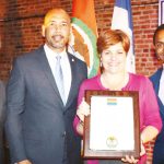 (L to R): Council Member James Vacca, Bronx Borough President Ruben Diaz Jr., Christine Quinn, Council Member Ritchie Torres.