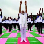 Prime Minister Narendra Modi participating in the mass yoga demonstration at the Capitol Complex, Chandigarh, on the occasion of the 2nd International Day of Yoga on June 21.
