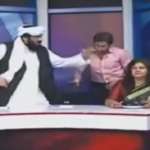 Pakistani senator Hafiz Hamdullah (left) gesticulates during a heated panel show debate about honour killings YouTube