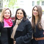 Dr Rashmee Sharma (left) and Co-owner of Roshni Media Group Mani Kamboj pose with Mira Nair