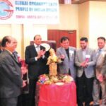 GOPIO-North Jersey Chapter is inaugurated in the presence of dignitaries and GOPIO officials with lighting of the lamp. From l. to. r.: Dinesh Mittal, Lal Motwani, Dr. Manoj Kumar Mohapatra, H.R. Shah, Dr. Sudhir Parikh, Raj Mukherji, Dr. Rajeev Mehta, Dr. Thomas Abraham and Shelly Nichani