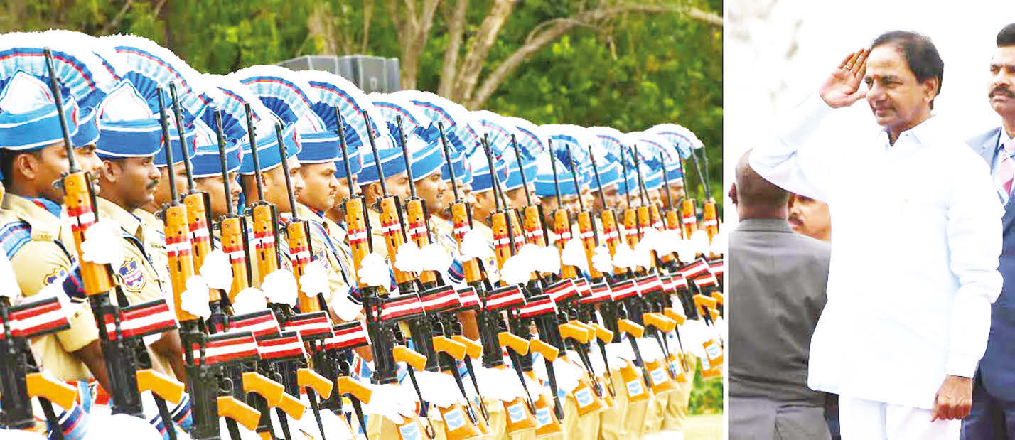Telangana Celebrated – Chief Minister K Chandrasekhar Rao at the guard of honor