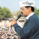 Delhi Chief Minister Arvind Kejriwal addressing a rally.