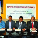 Krishna Bansal, Chairman, Naperville Indian Community Outreach, Viral Shah, Board Member, Ashfaq Syed, Nimish Jani and Vinod Vasisth Organizing Committee members addressing the Press Conference about India Day Parade