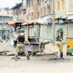 Picture shows protesters clashing with police at Batamallo in Srinagar. Photo courtesy Nissar Ahmed