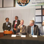 Mayor Bill de Blasio bursts in to laughter at a comment of Mr. Shiv Dass. Also seen are Harry Singh Bolla (extreme right) and Daniel Dromm
